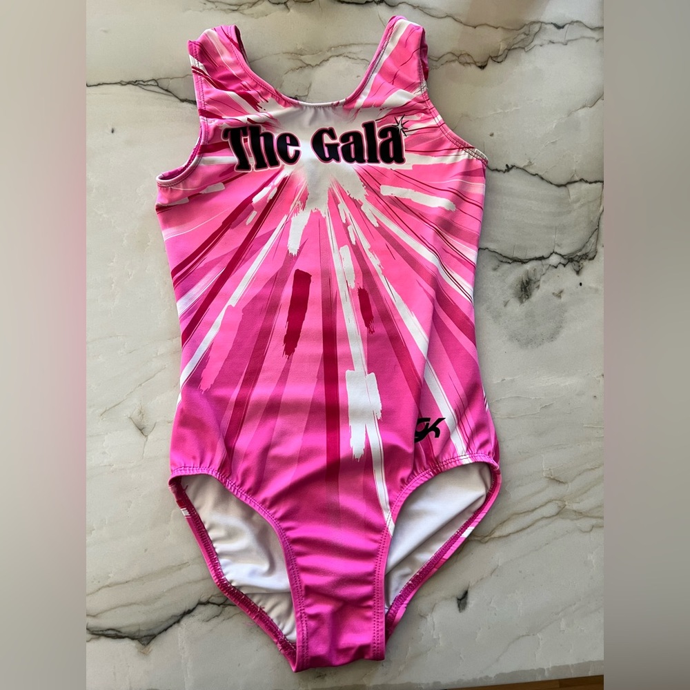 Girl’s gk pink “the Gala” Gymnastics Leotard. Size Child large